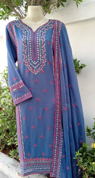 Pakistani Original Schick Chiffon Stitched 2 Pcs _ Blue Ash 